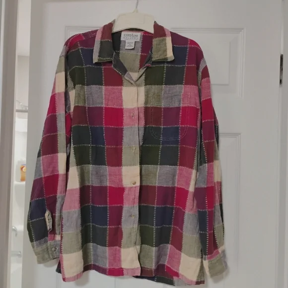 90's Carolina Colours Colorblock Gauze Button-Up Shirt XL 100%Cotton Windowpane - Picture 11 of 15